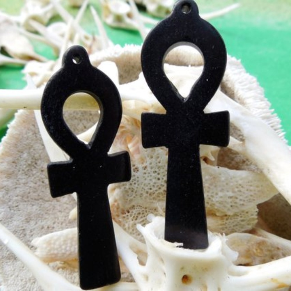 Set of 2 Tibetan Black Cross Ankh Pendant